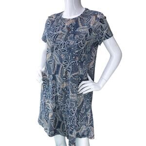 J Jill Pure Womens Size SP Dress Floral Paisley Cotton Short Sleeve Shirt Blue